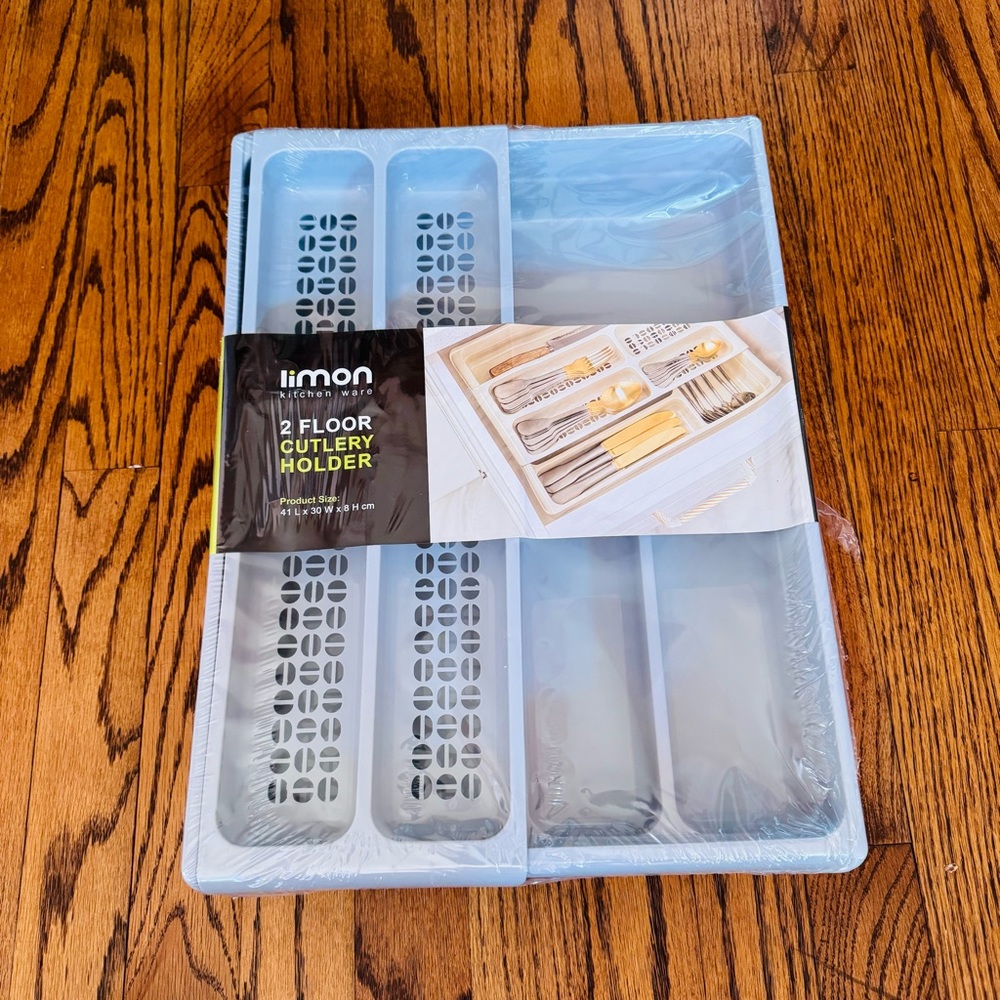 Kitchen Cutlery Holder/ Organizer 2 Floor Extra Divider tray Gray Plastic New